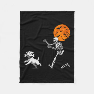 Funny Spooky Humor Halloween Skeleton Chasing Dog  Fleece Blanket