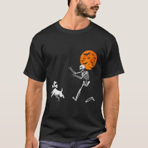 Funny Spooky Humor Halloween Skeleton Chasing Dog T-Shirt