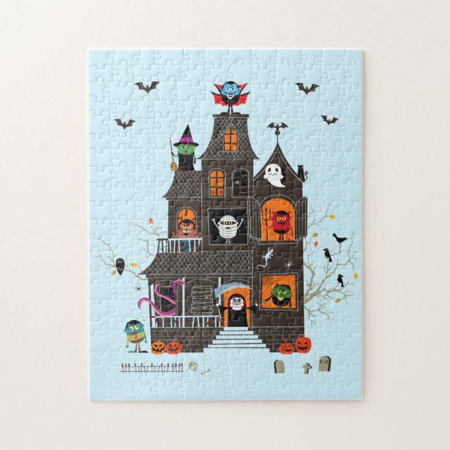 Funny Spooky Monster Family Haunted House Jigsaw Puzzle (Vertical)