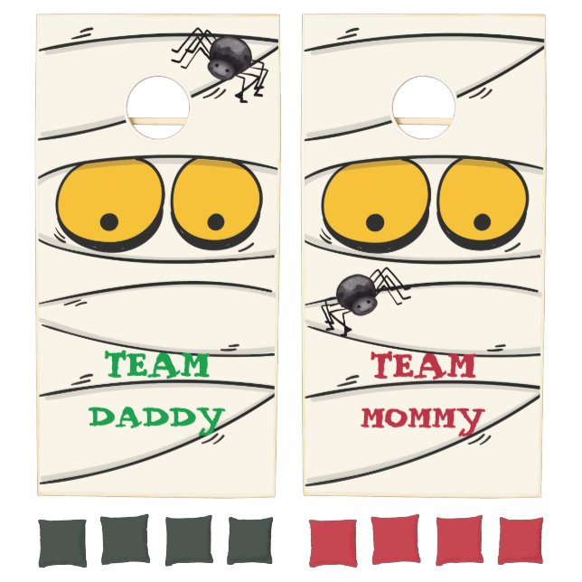 Funny & Spooky Mummy Spider Halloween Team Cornhole Set (Set)