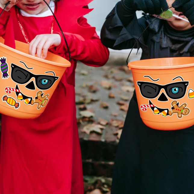 Funny Spooky Pumpkin iconic winkS with Treats Sticker (Make super special your Halloween!)