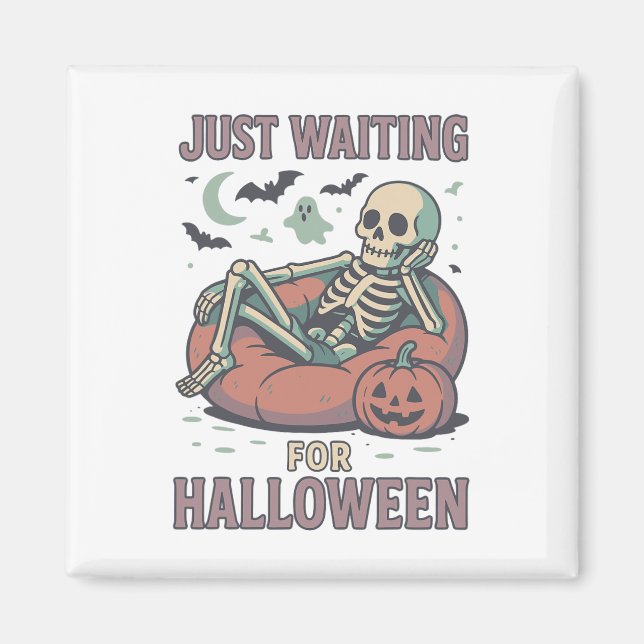 Funny Spooky Skeleton Summerween Waiting For Hallo Magnet (Front)
