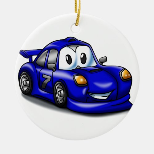 Funny Sport car cartoon  Choose background color Ceramic Ornament