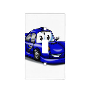 Funny Sport car cartoon   Choose background color Light Switch Cover