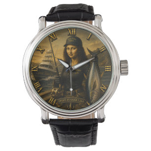 Funny Sport Fishing Mona Lisa Fisherman Gift  Watch