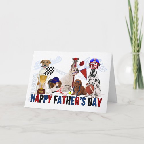 Funny Sports Themed Dogs for Fathers Day Holiday Card