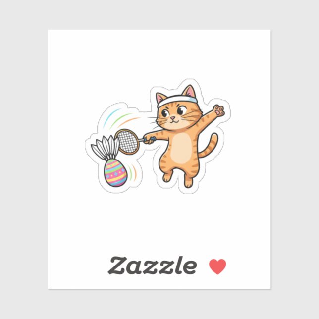 Funny Sporty Cat Badminton Easter Egg Shuttlecock  Sticker (Sheet)