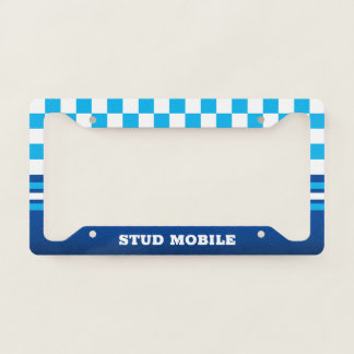 Funny Sporty Checkered and Stripes | BLUE License Plate Frame