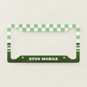 Funny Sporty Checkered and Stripes   GREEN License Plate Frame