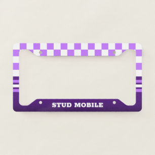 Funny Sporty Checkered and Stripes PURPLE License Plate Frame