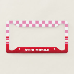 Funny Sporty Checkered and Stripes RED License Plate Frame