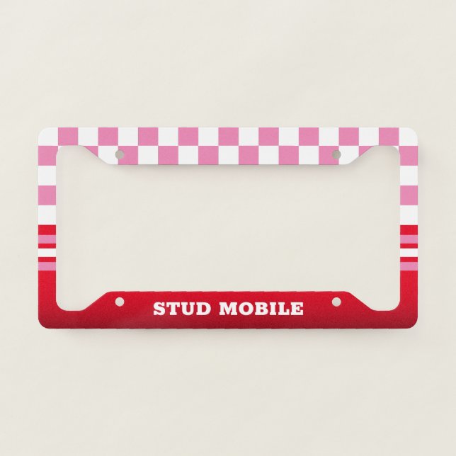Funny Sporty Checkered and Stripes | RED License Plate Frame (Front)