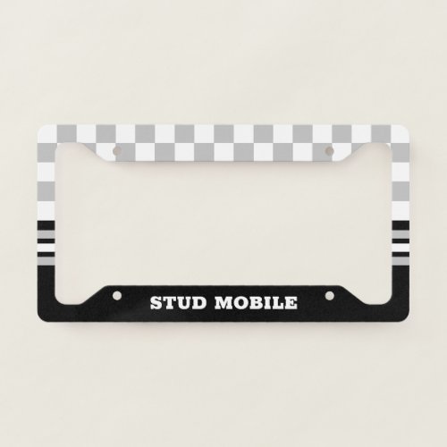 Funny Sporty with Checkers and Stripes  BLACK License Plate Frame