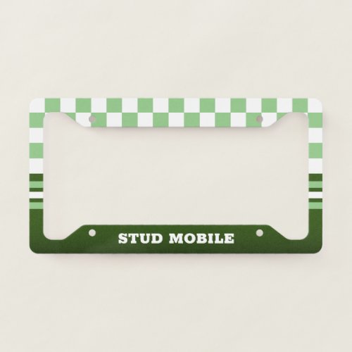 Funny Sporty with Checkers and Stripes  GREEN License Plate Frame