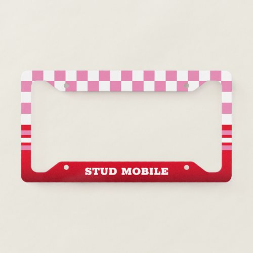 Funny Sporty with Checkers and Stripes  RED License Plate Frame