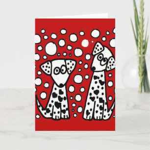 Funny Spotted Dogs with Hearts Card