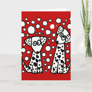 Funny Spotted Dogs with Hearts Card