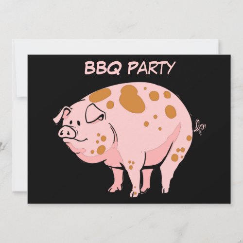 Funny Spotted Pink Pig BBQ Cookout Party Custom Invitation