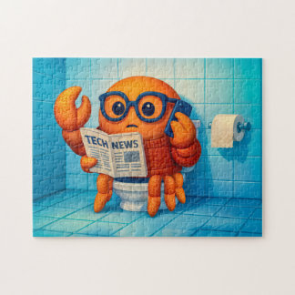 Funny Spy Crab Reading Tech News Magazine Jigsaw Puzzle