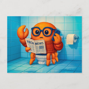 Funny Spy Crab Reading Tech News Magazine Postcard