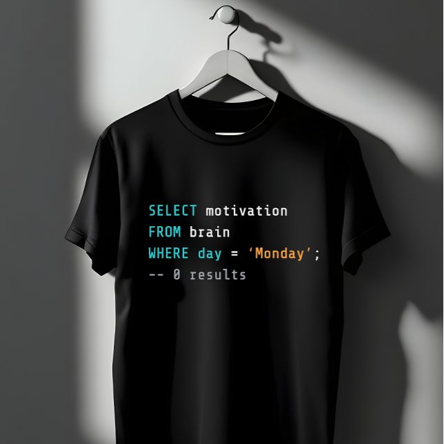 Funny SQL Monday Motivation Programmer Joke T-Shirt (Creator Uploaded)