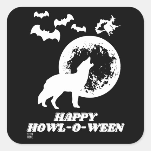 funny square sticker  HAPPY HOWL_O_WEEN 2