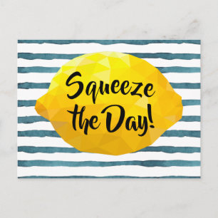 Funny Squeeze the Day Script 3D Lemon Postcard
