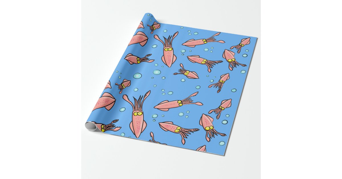Funny squid cartoon pattern wrapping paper | Zazzle