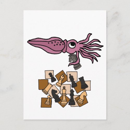 Funny Squid Playing Chess Game Cartoon Postcard