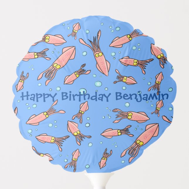 Funny squid school with bubbles cartoon balloon (Front)