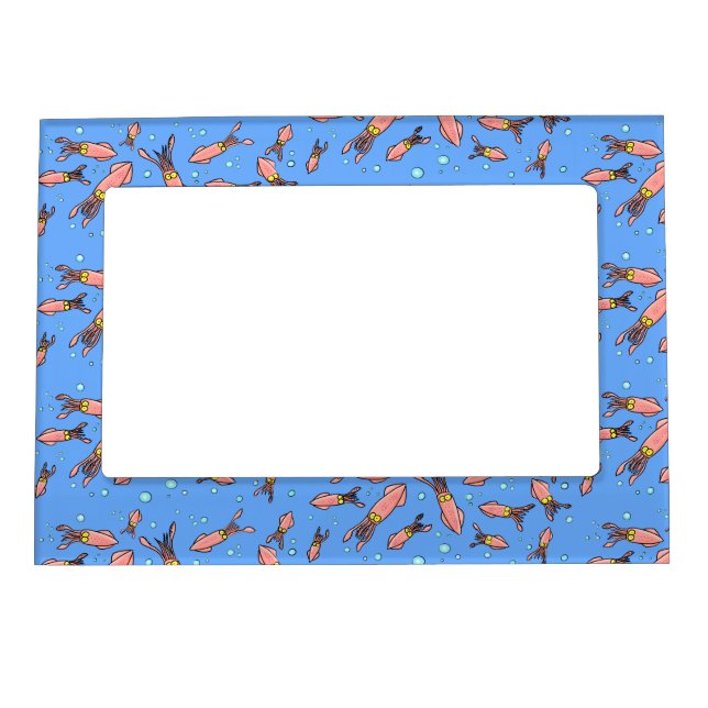 Funny squid school with bubbles cartoon magnetic frame (Front)