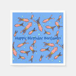 Funny squid school with bubbles cartoon napkins