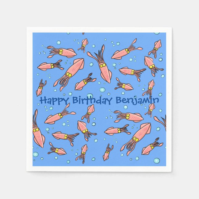 Funny squid school with bubbles cartoon napkins (Front)