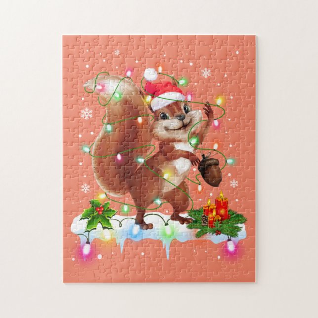 Funny Squirrel Christmas Decorations Santa Hat Xma Jigsaw Puzzle (Vertical)