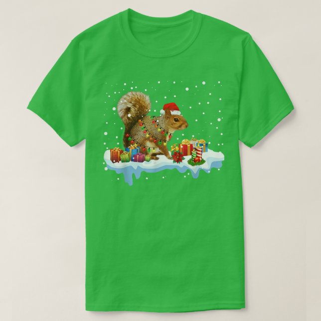 Funny Squirrel Christmas Decorations Santa Hat Xma T-Shirt (Design Front)