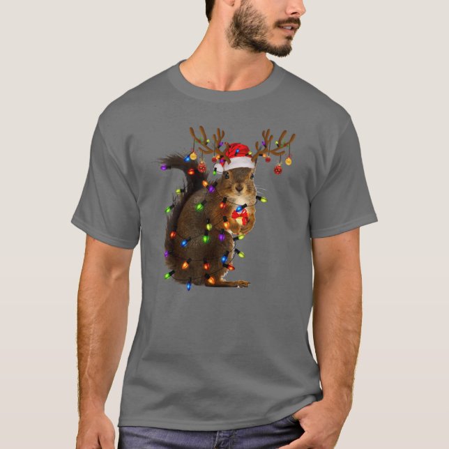 Funny Squirrel Christmas Rein Christmas Lights fri T-Shirt (Front)