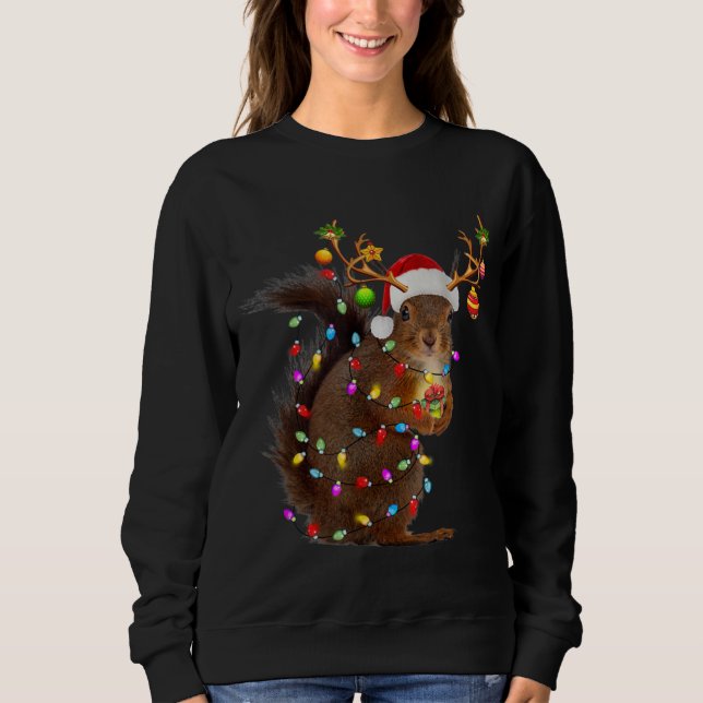 Funny Squirrel Christmas Reindeer Christmas Lights Sweatshirt (Front)