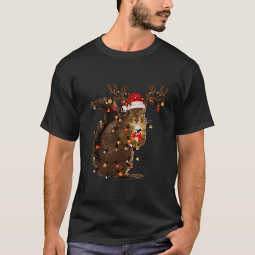 Funny Squirrel Christmas Reindeer Christmas Lights T_Shirt