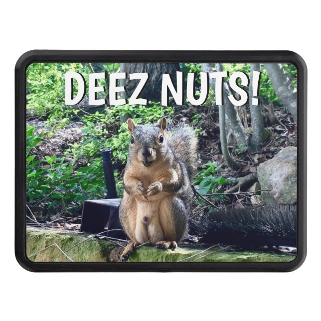Funny Squirrel Deez Nuts Adult Humor Hitch Cover (Front)