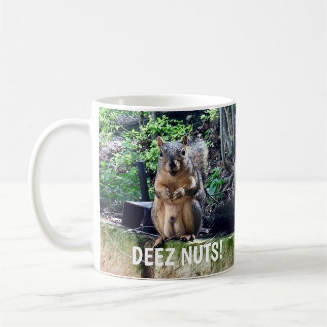 Funny Squirrel Deez Nuts Inappropriate Humor Coffee Mug (Left)