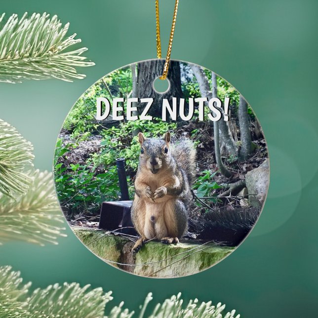 Funny Squirrel Deez Nuts Inappropriate Humor Photo Ceramic Ornament (Creator Uploaded)