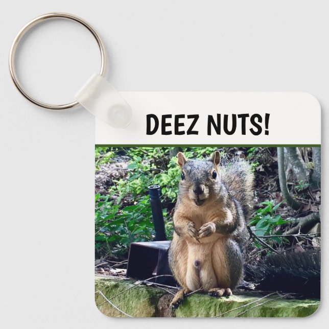 Funny Squirrel Deez Nuts Inappropriate Humor Photo Keychain (Front)