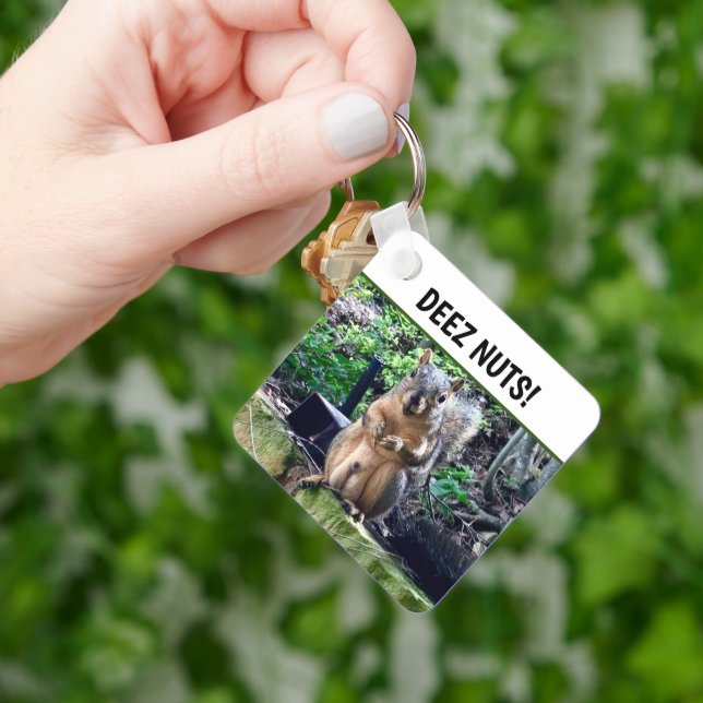 Funny Squirrel Deez Nuts Inappropriate Humor Photo Keychain | Zazzle