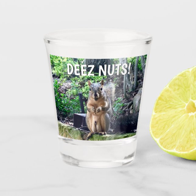 Funny Squirrel Deez Nuts Inappropriate Humor Photo Shot Glass (Front)