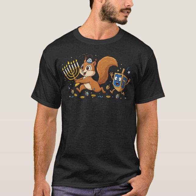 Funny Squirrel Dreidel Menorah Hanukkah Kids Women T-Shirt (Front)