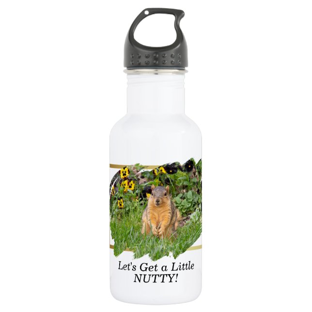 Funny Squirrel Get Nutty Quote Stainless Steel Water Bottle (Front)