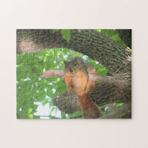 Funny Squirrel just Hanging out in Tree Jigsaw Puzzle