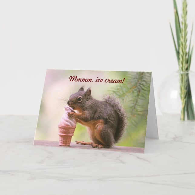 Funny Squirrel Licking Ice Cream Cone Card (Front)