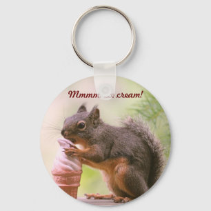 Funny Squirrel Licking Ice Cream Cone Keychain