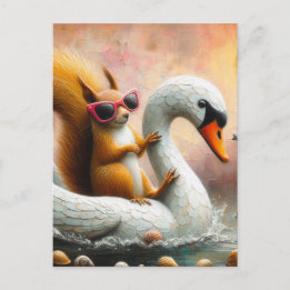 Funny Squirrel on Swan Float Postcard